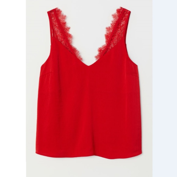 H&M Tops - H&M RED V NECK LACE CAMI